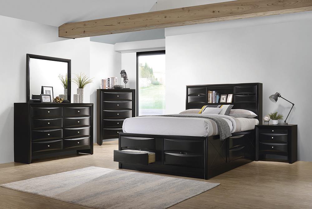 Briana 4-Piece Eastern King Storage Bedroom Set with Bookcase Headboard Black image