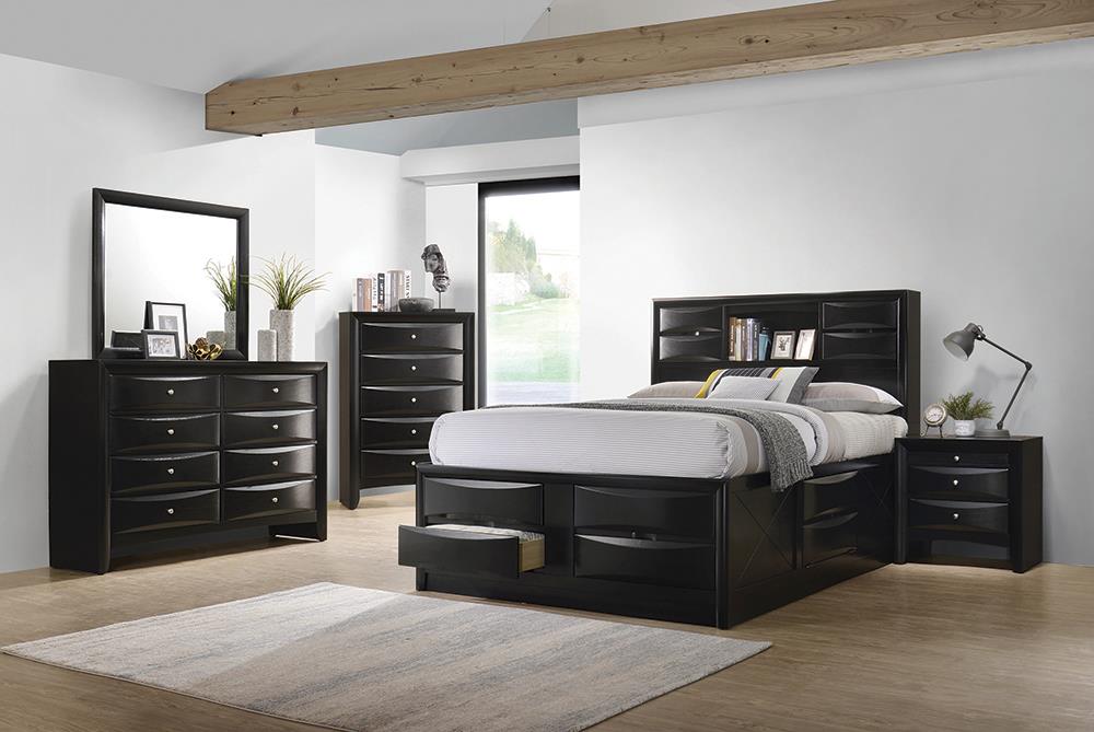 Briana 5-Piece Eastern King Storage Bedroom Set with Bookcase Headboard Black image