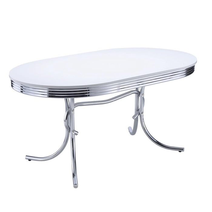 Retro Oval Dining Table Glossy White and Chrome