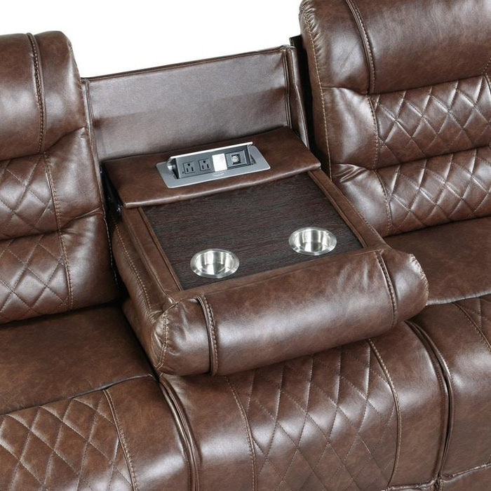 Putnam Double Reclining Sofa with Drop-Down in Brown 9405BR-3