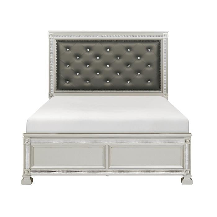 Bevelle Queen Upholstered Panel Bed in Silver 1958-1